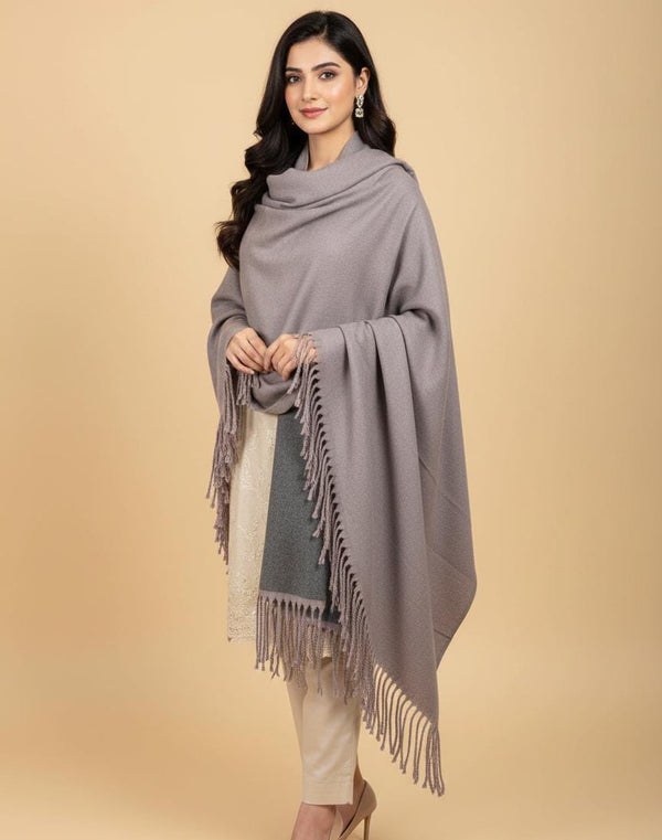 Wool Reversible Shawl : Mauve / Charcoal Grey