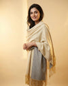 Wool Reversible Shawl :Cream / Grey
