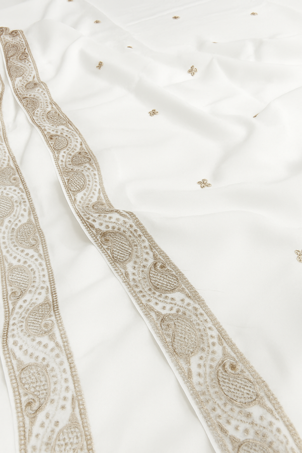 Swiss Lawn Shawl – white with Golden Embroidery
