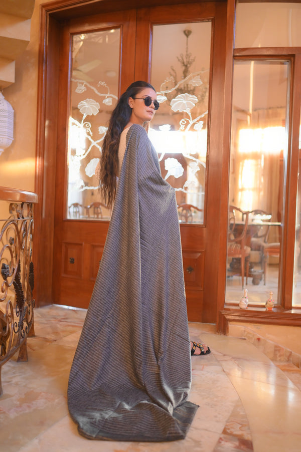 Turkish Cashmere Wool Shawl- gray with blue