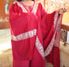 Elegant Handwoven Shawl with Delicate White Embroidery - Red