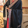 Elegant Handwoven Shawl with Delicate White Embroidery - Black