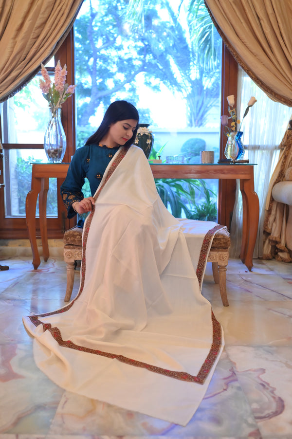 Elegant Shawl with Gota Zari Border White