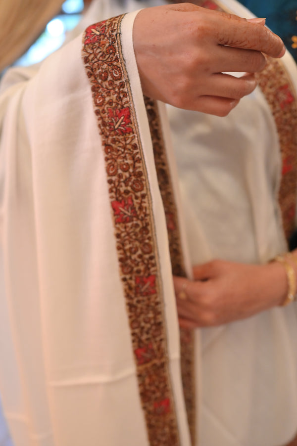 Elegant Shawl with Gota Zari Border White