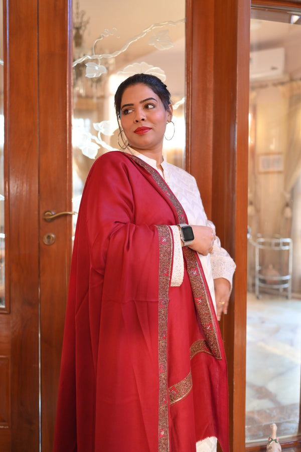 Elegant Shawl with Gota Zari Border Red