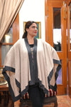 Stylish Wool Blend Cape Shawl with Contrast Border