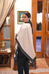 Stylish Wool Blend Cape Shawl with Contrast Border