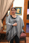 Stylish Wool Blend Cape Shawl with Contrast Border
