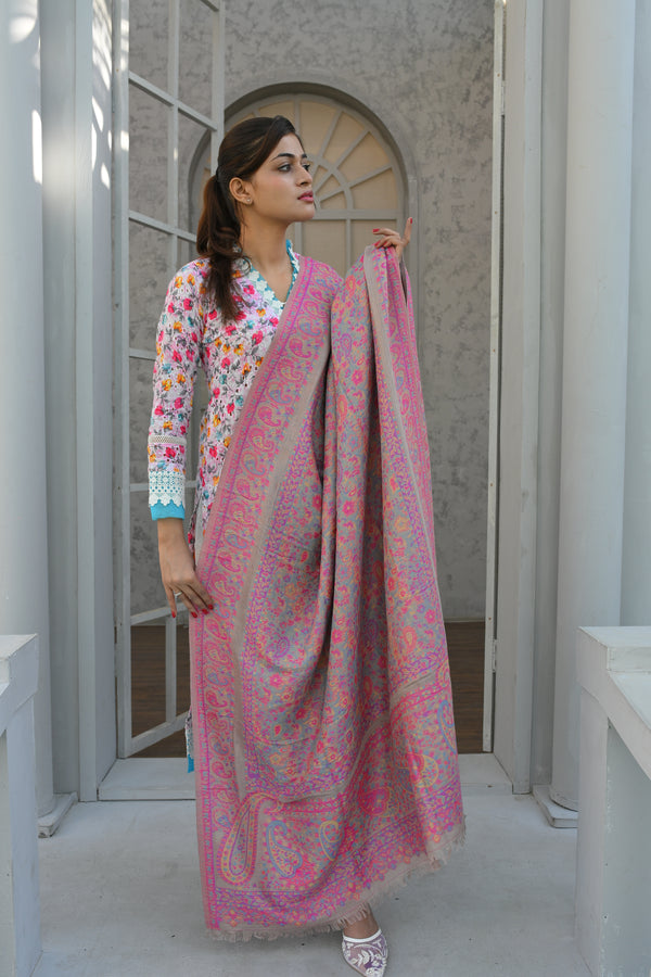 KANI SHAWL - Gray base Pink