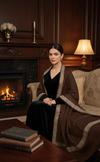 Elegant Handwoven Shawl with Delicate White Embroidery - Brown