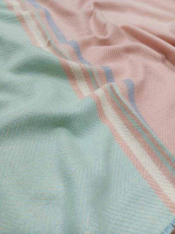 Turkish Style Wool Stole - Light Blue/Pink