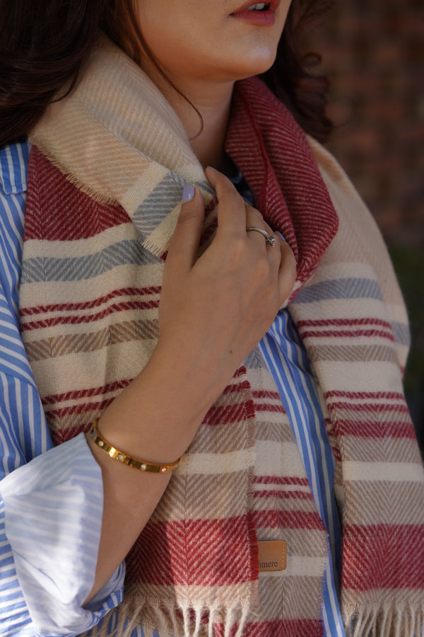 Turkish Style Wool Stole - Maroon/Off white