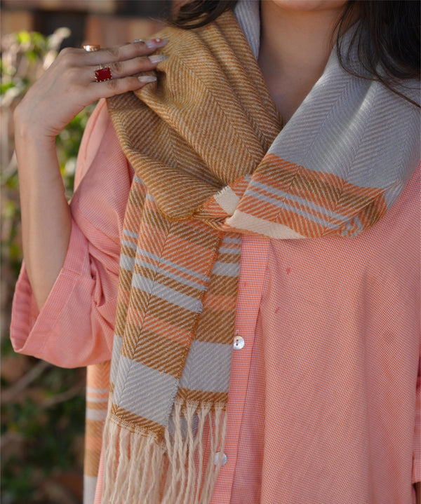 Turkish Style Wool Stole - Blue/Orange