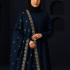 Swiss Lawn Shawl – Navy Blue with Golden Embroidery