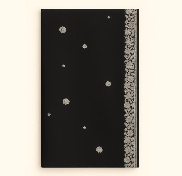 Swiss Lawn Shawl – Black with Golden Embroidery