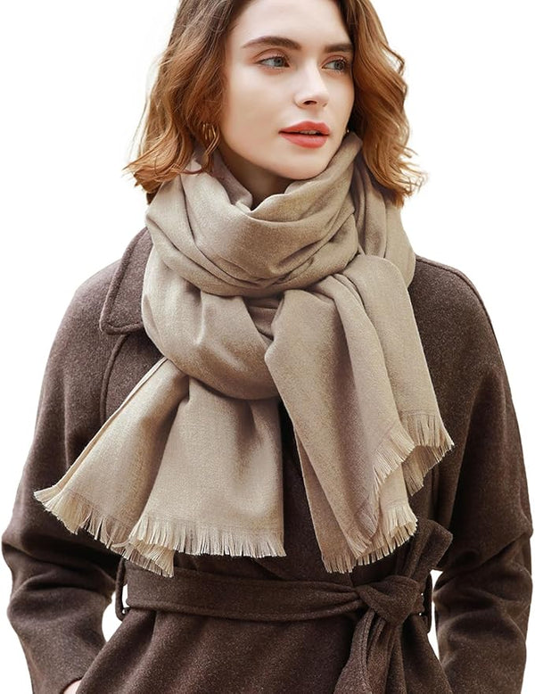 Warm Wool Stole - White Brown