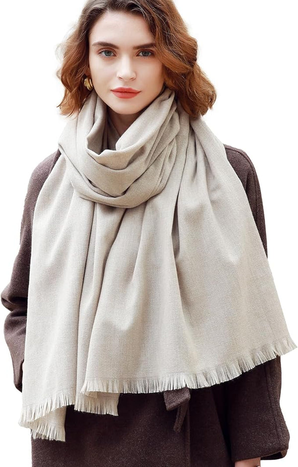 Warm Wool Stole - White Grey