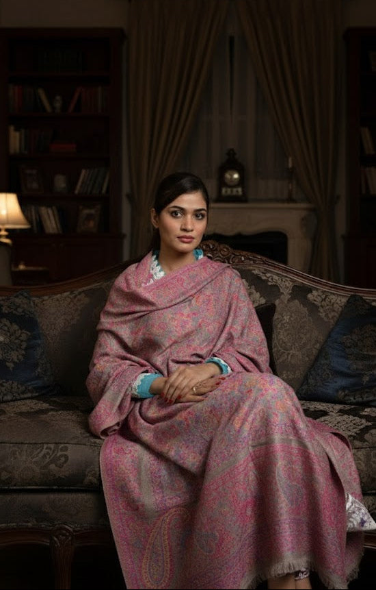 KANI SHAWL - Gray base Pink