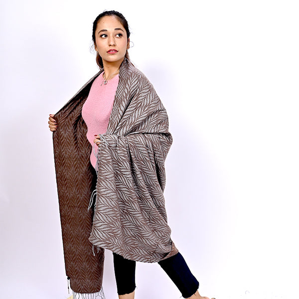 Leaf Wool Shawl - Maroon Purple