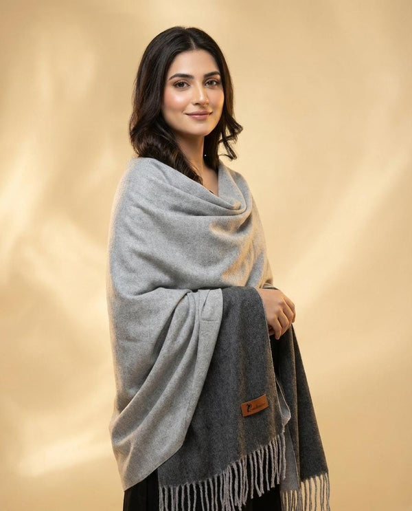 Wool Reversible Shawl: Light Grey / Charcoal