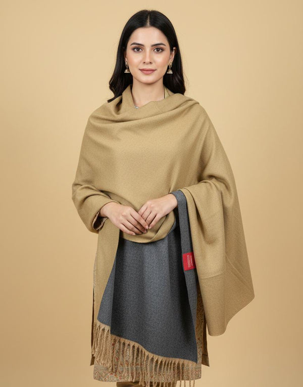 Wool Reversible Shawl: Camel / Dark Grey