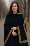 Elegant Handwoven Shawl with Delicate White Embroidery - Navy blue