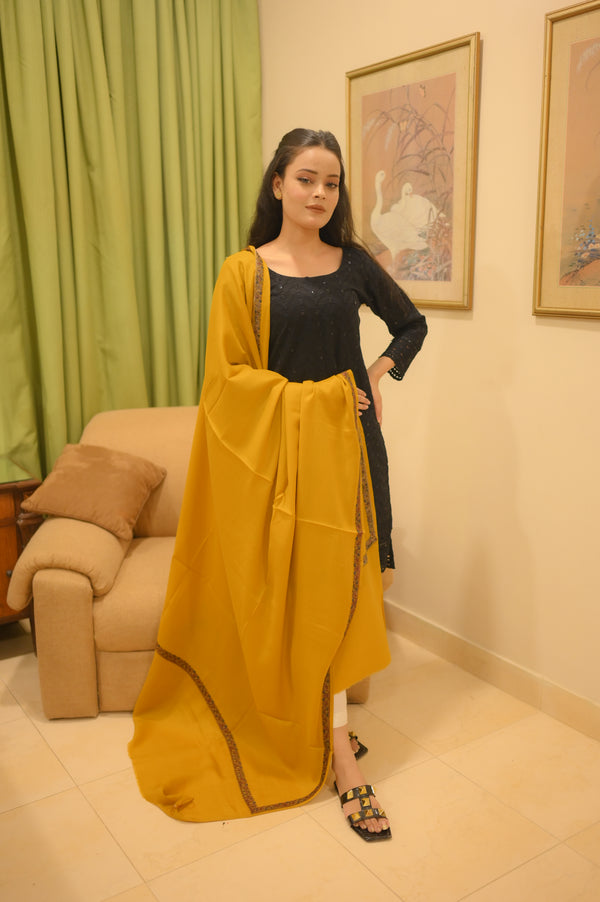 Elegant Shawl with Gota Zari Border Musterd