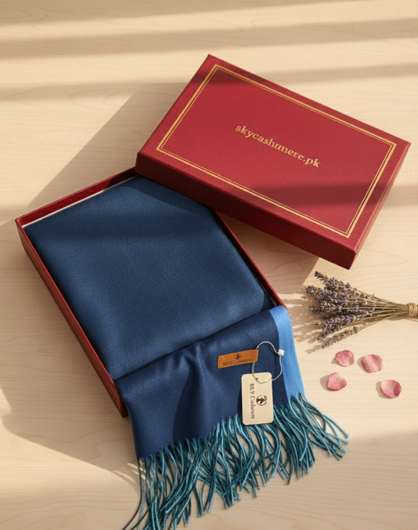 Two Tone Shawl - Navy Blue/ Blue