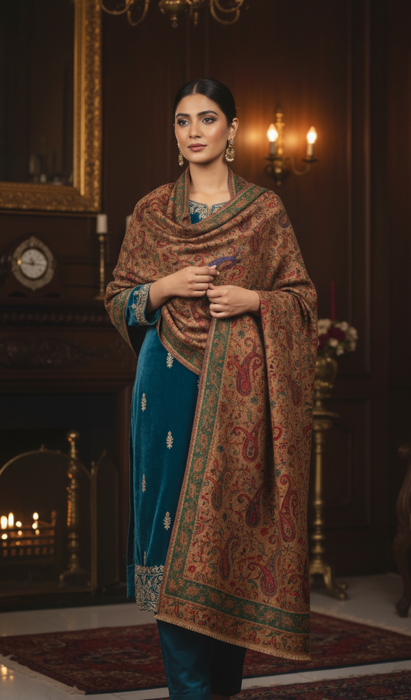 Bahaar Veil Shawl-Sepia Gold