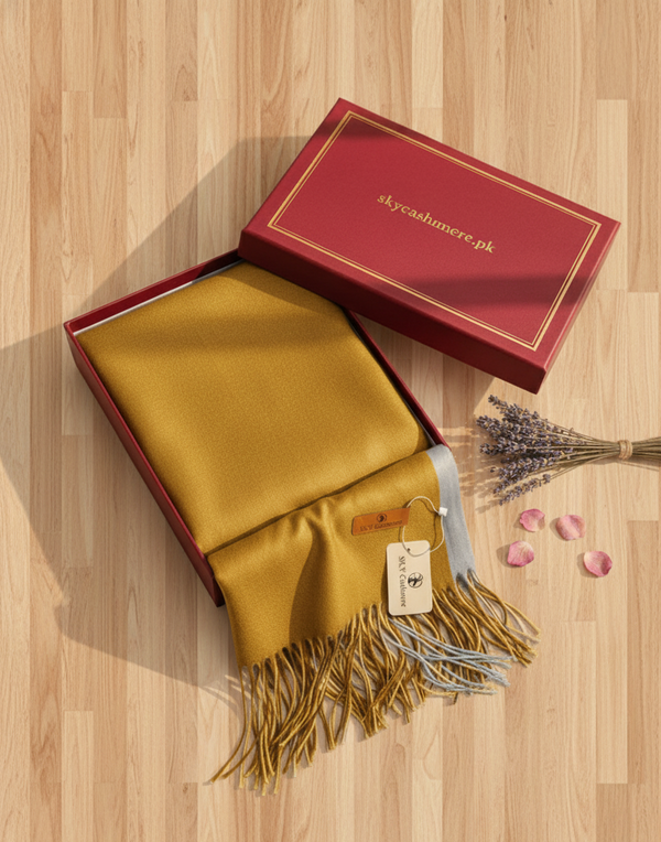 Two Tone Shawl - Mustard/Grey