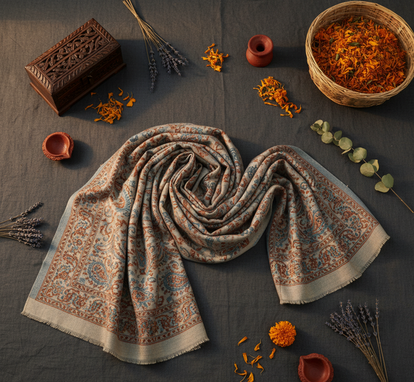 Bahaar Veil Shawl - soft beige base