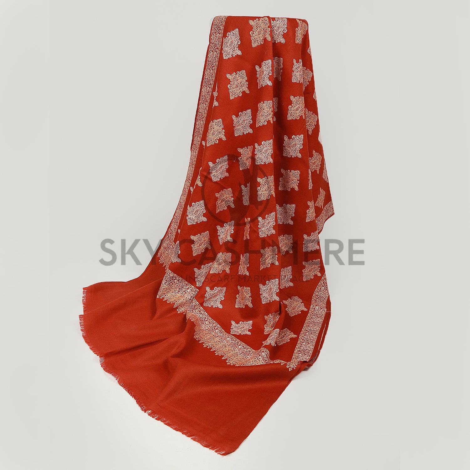 Crimson Elegance Embroidered Stole – Sky Cashmere Pakistan